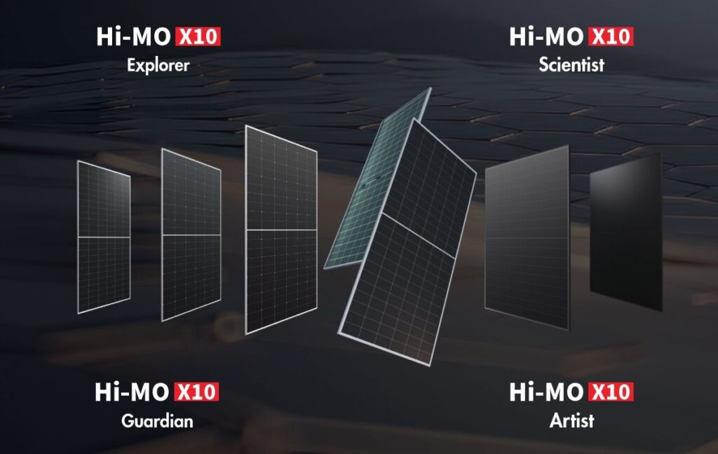 Paneles solares LONGi Hi-MO X10 de alta eficiencia con diferentes modelos y diseño avanzado de celdas fotovoltaicas.